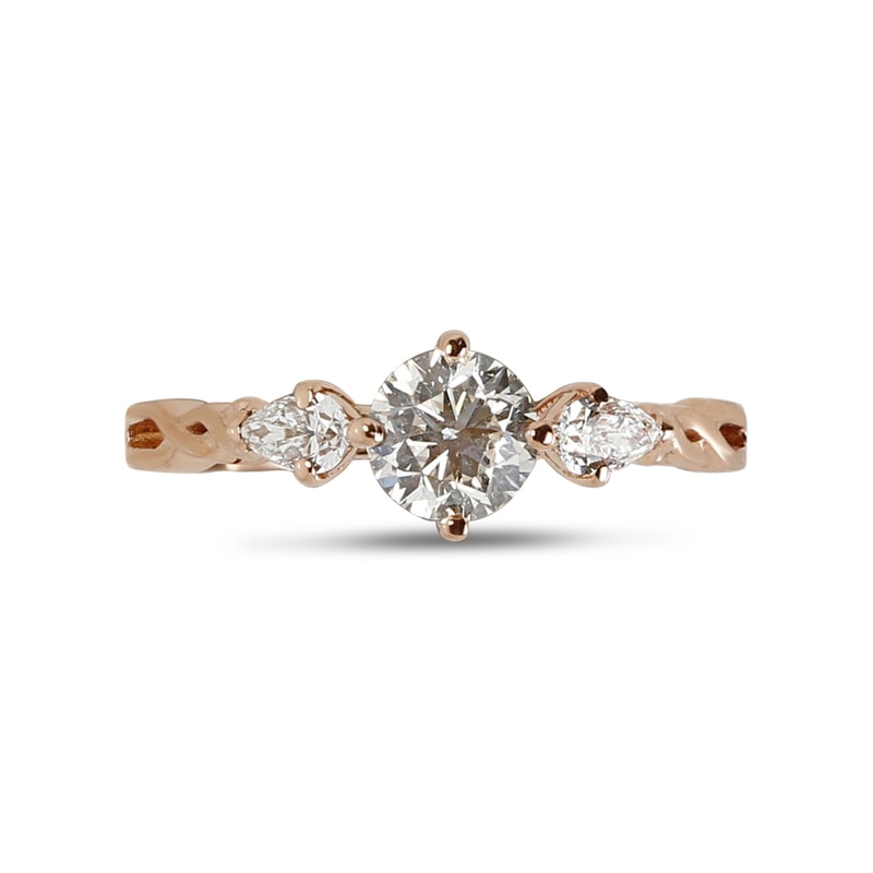 Rose Gold Round Shape Pear Side Stones Lab Grown Diamond Engagement Ring view 1