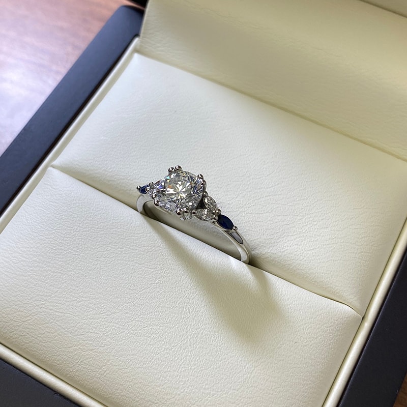 Round Brilliant and Marquise Side Lab Grown Diamond Engagement Ring view 6