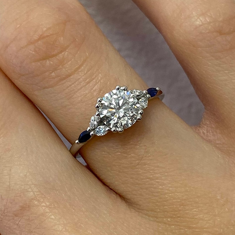 Round Brilliant and Marquise Side Lab Grown Diamond Engagement Ring view 5