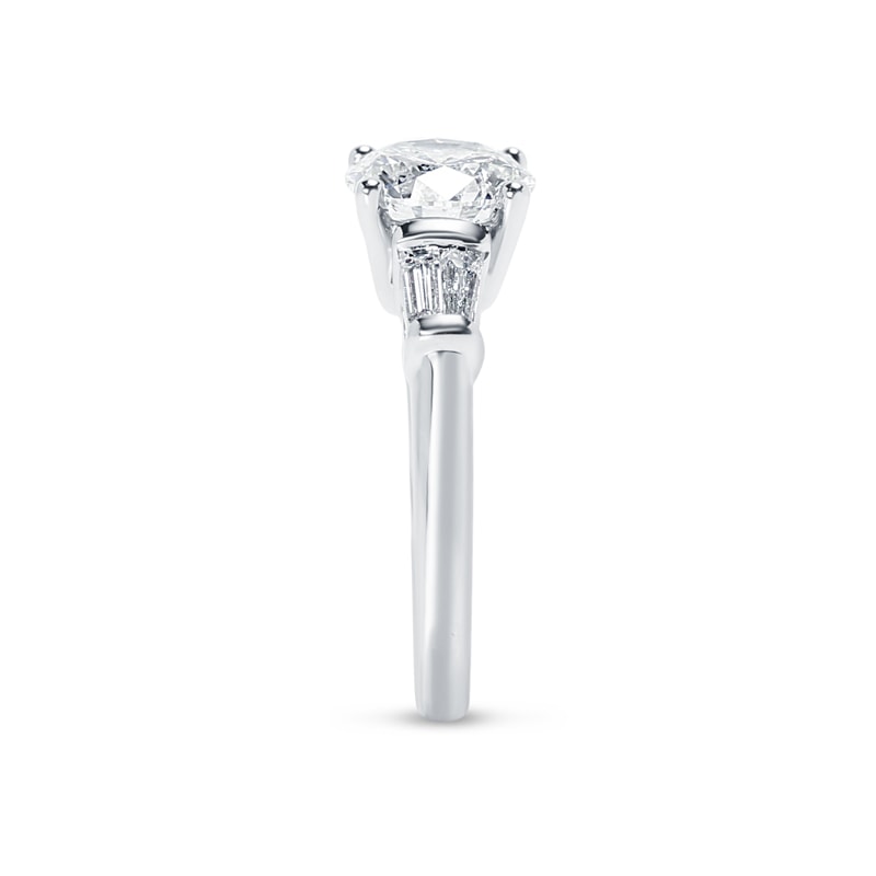 Round Shape And Tapered Baguettes Diamond Engagement Ring view 4