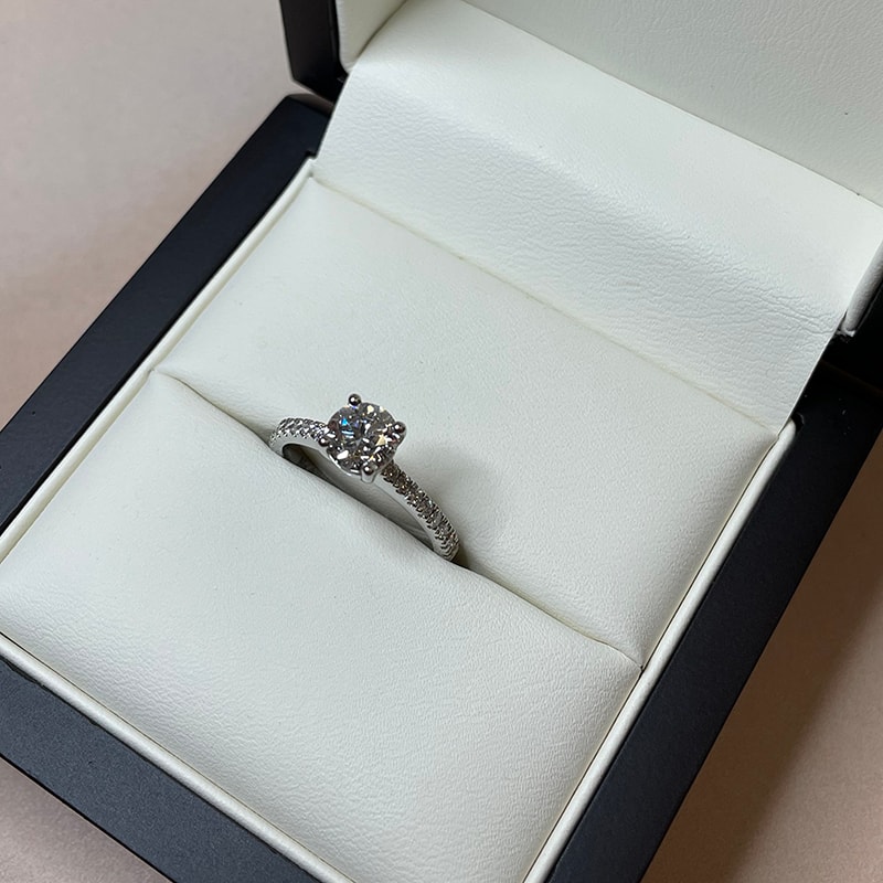 Contemporary Lab Grown Round Brilliant Micro Set Engagement Ring view 7