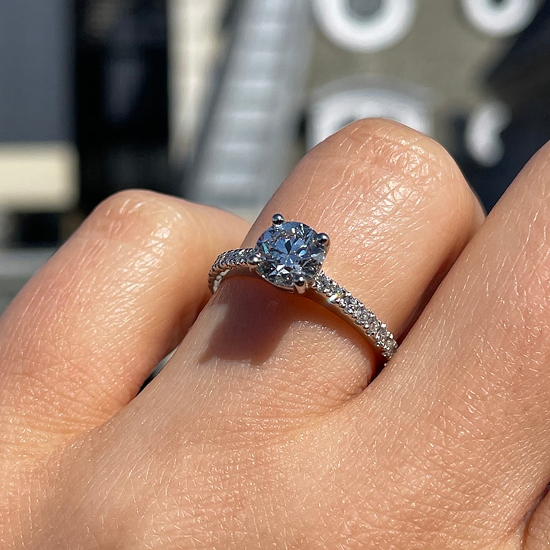 Contemporary Lab Grown Round Brilliant Micro Set Engagement Ring view 5