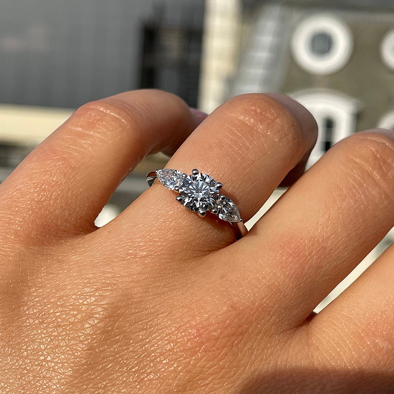 Round Shape and Pear Side Stones Diamond Engagement Ring view 6