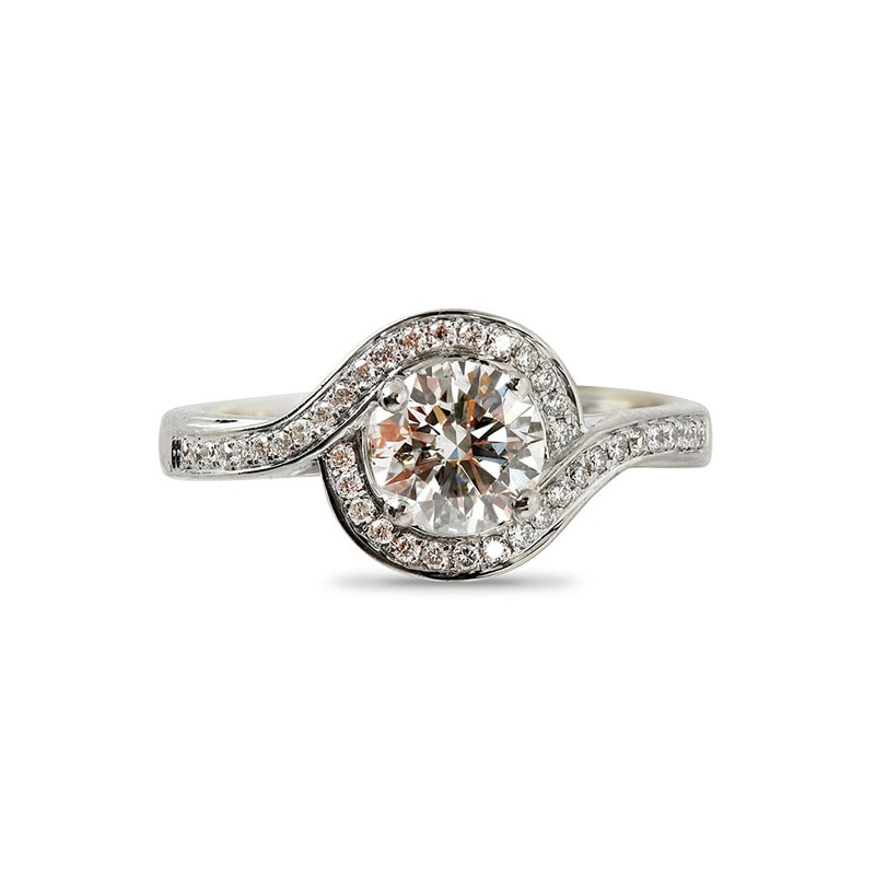 Round Shape Diamond Twist Halo Engagement Ring view 1
