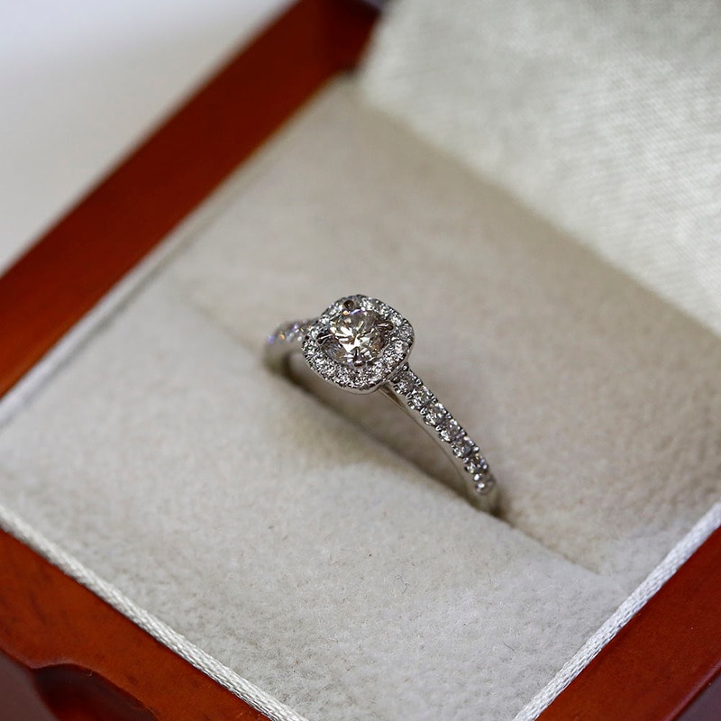 Round Shape Lab Grown Diamond Cushion Halo Engagement Ring view 6