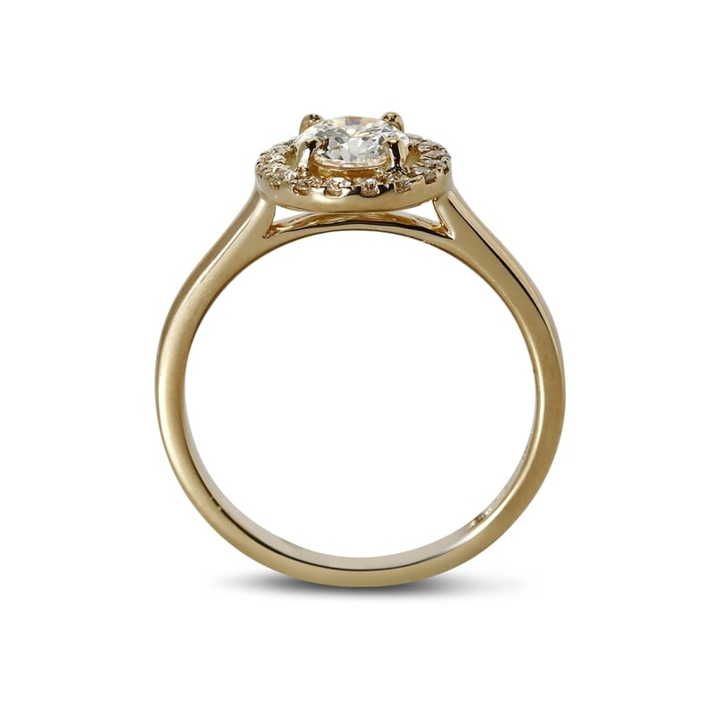 Yellow Gold Round Shape Diamond Halo Engagement Ring view 3