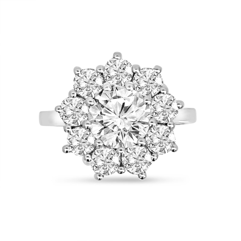 10 Stone Cluster Diamond Engagement Ring