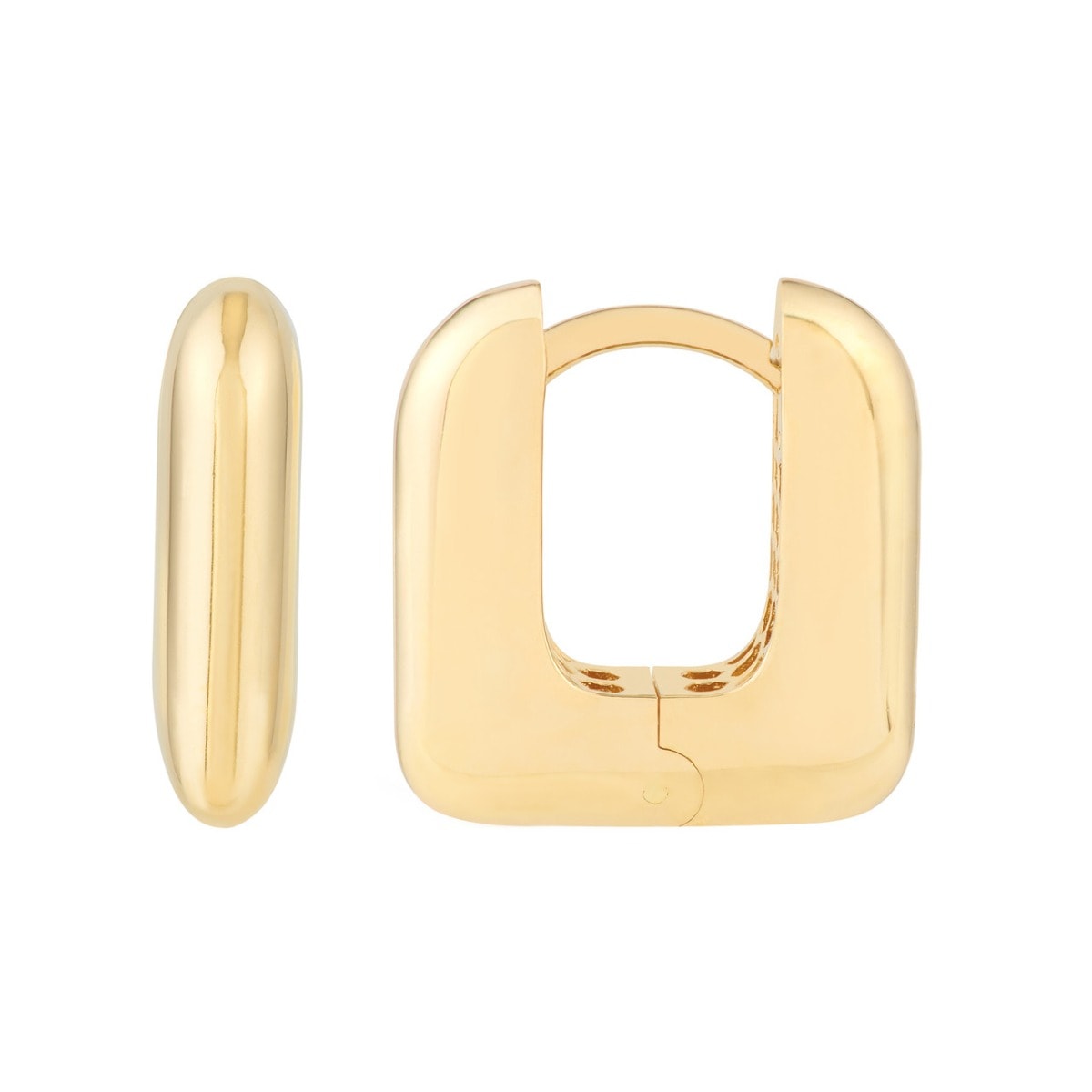 Rounded Square Gold Huggie Earrings view 1