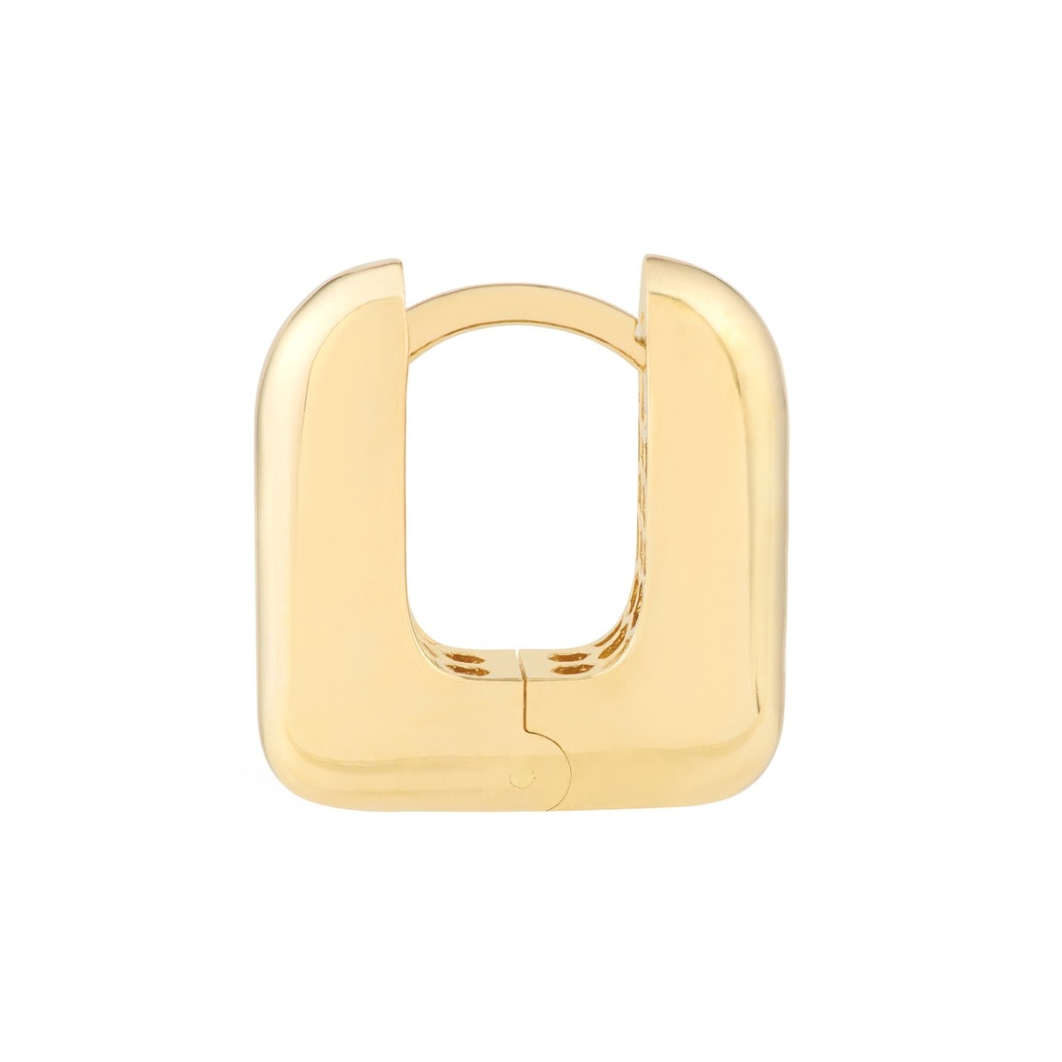 Rounded Square Gold Huggie Earrings view 3