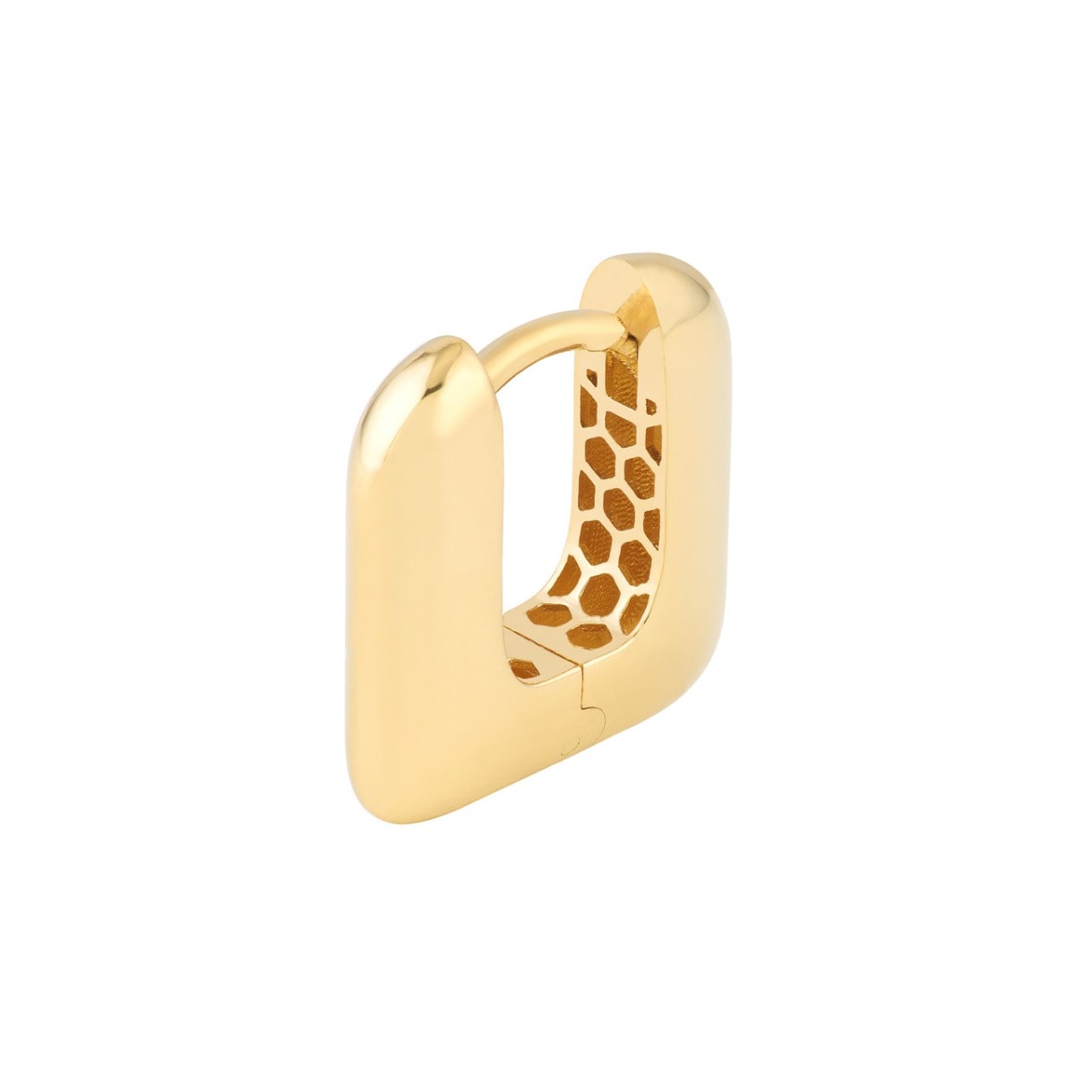 Rounded Square Gold Huggie Earrings view 4