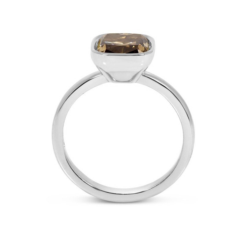 Lab Grown Yellow Brownish Cushion Platinum Diamond Engagement Ring view 3