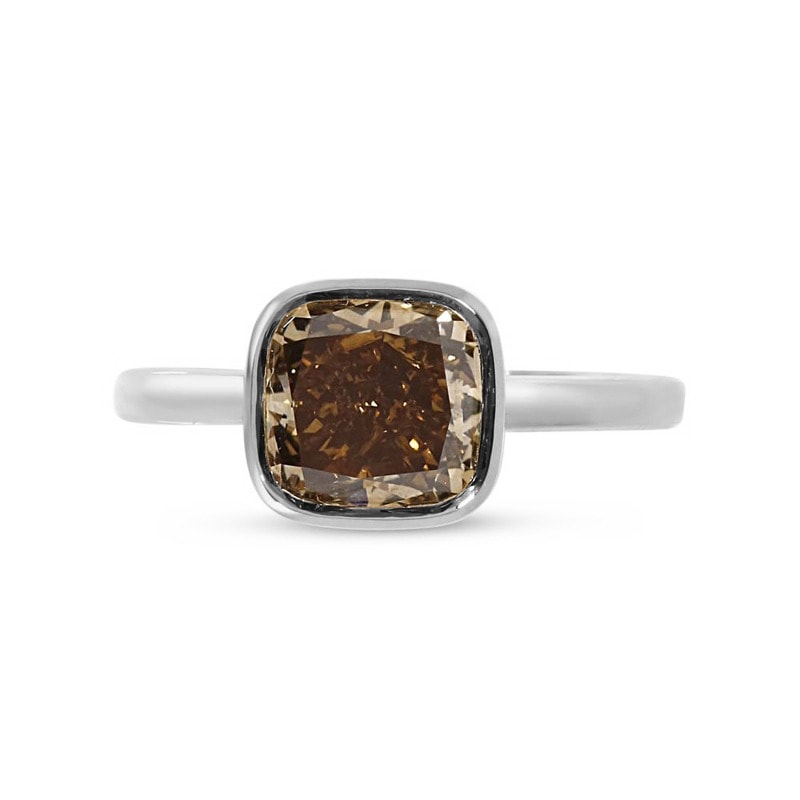 Lab Grown Yellow Brownish Cushion Platinum Diamond Engagement Ring view 1