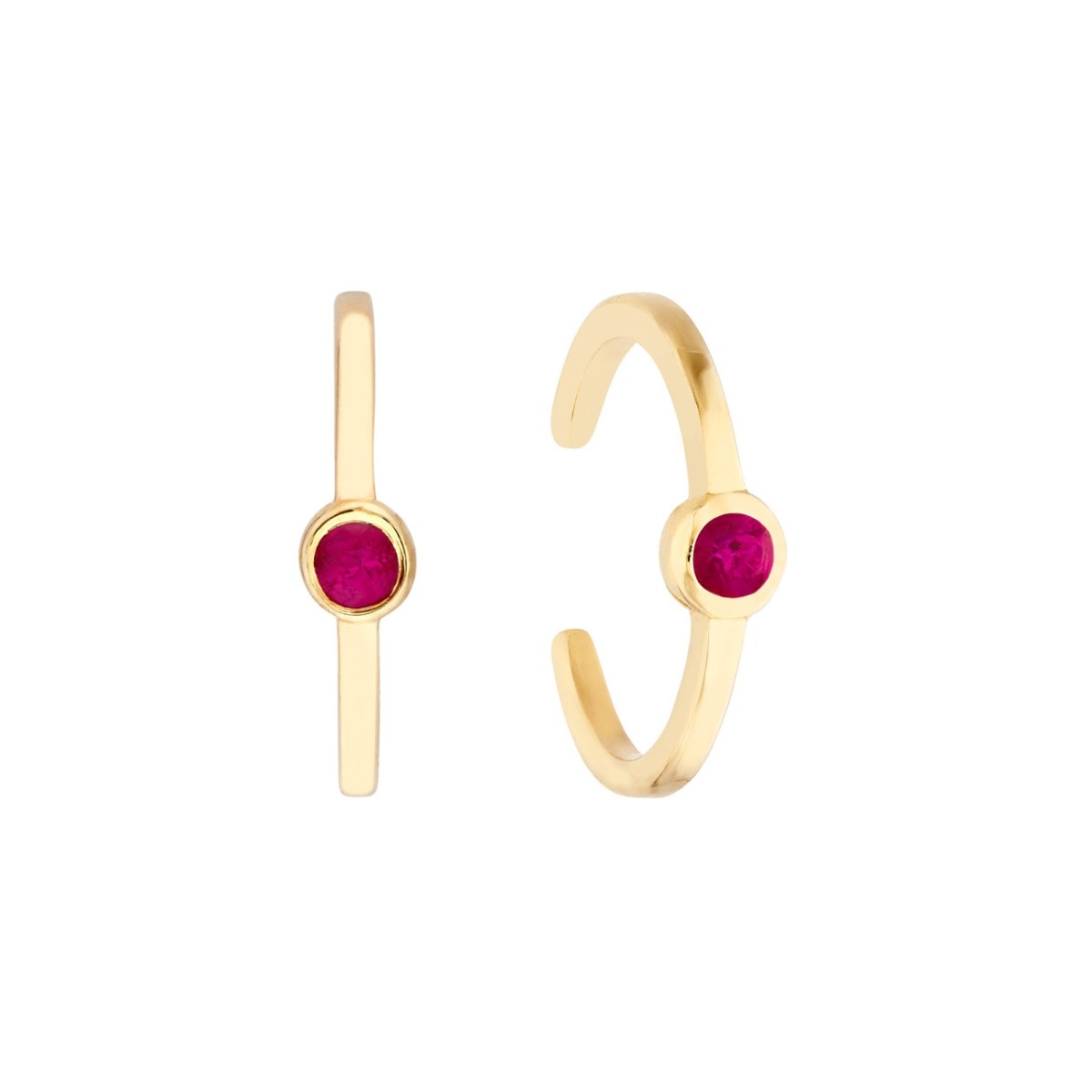 Ruby Bezel Gold Ear Cuff view 1