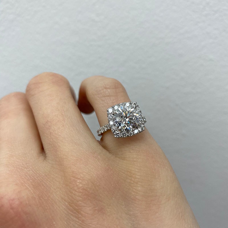 Sharp Corner Halo Round Diamond Engagement Ring view 7