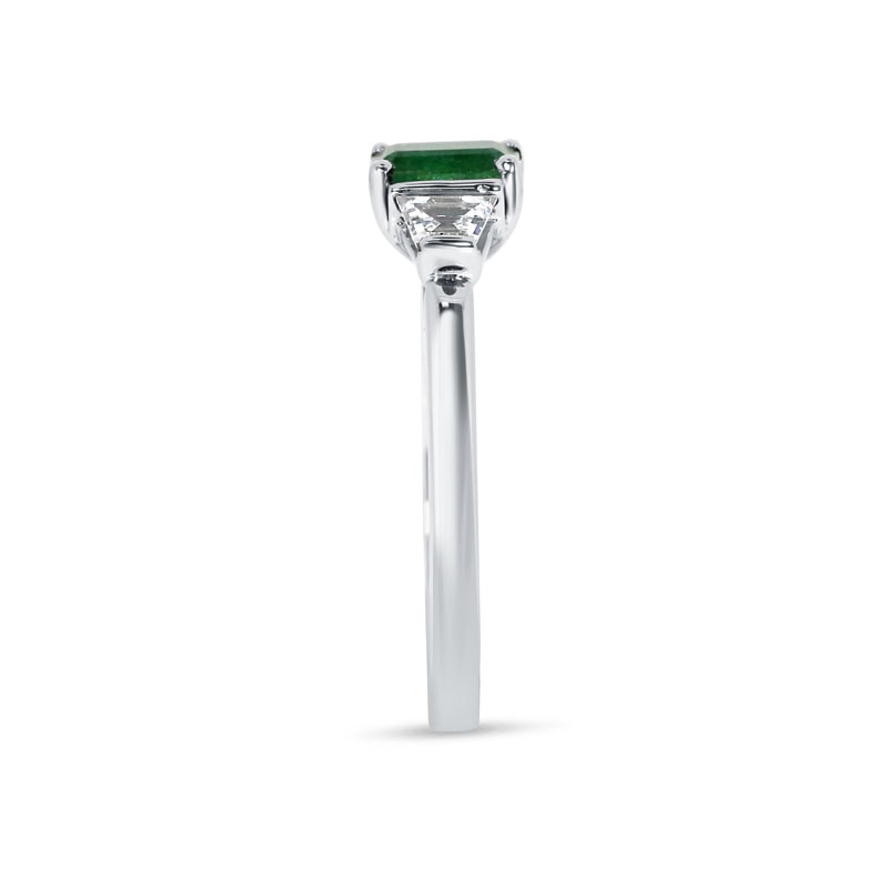 Green Emerald Trapezoid Side Diamonds Engagement Ring view 4