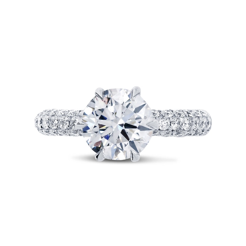 Six Claw 3 Sides Band Setting Round Shape Lab Grown Diamond Engagement Ring view 1
