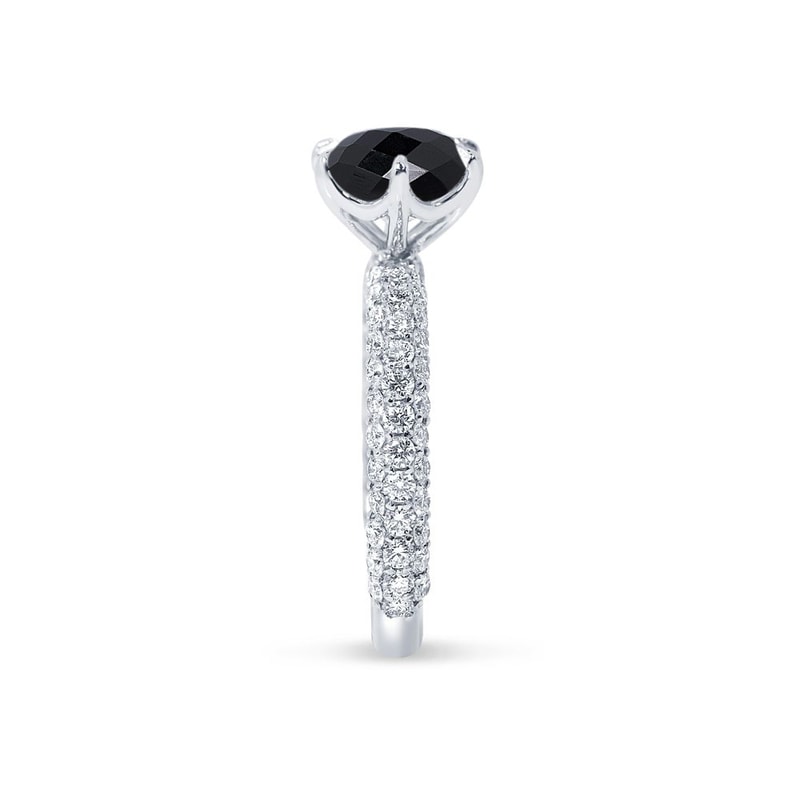 Six Claw 3 Sides Band Setting Round Black Diamond Engagement Ring view 3