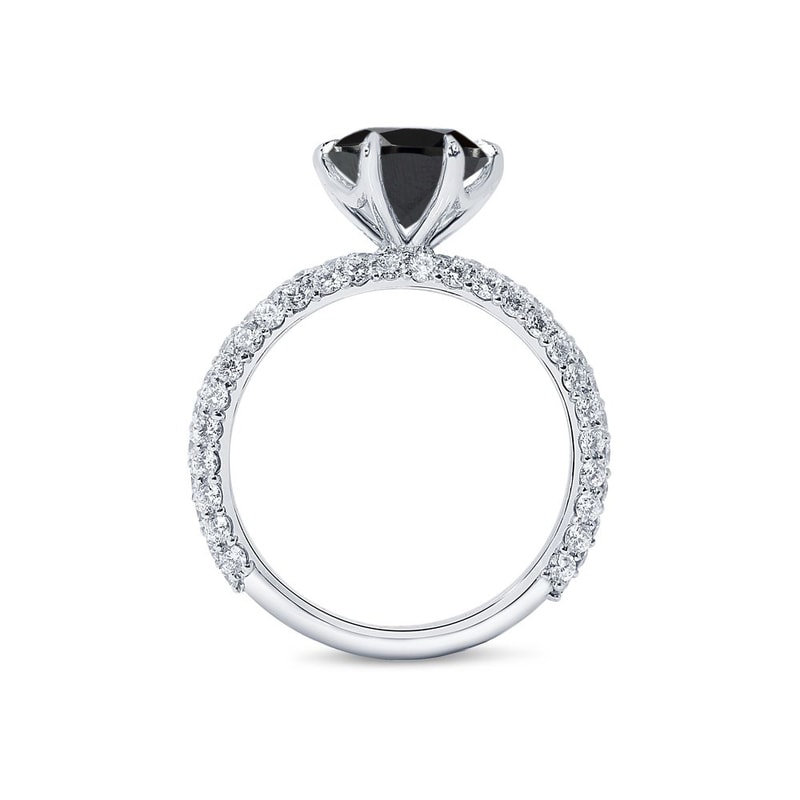 Six Claw 3 Sides Band Setting Round Black Diamond Engagement Ring view 5