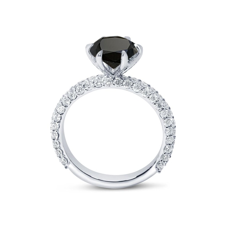 Six Claw 3 Sides Band Setting Round Black Diamond Engagement Ring view 4