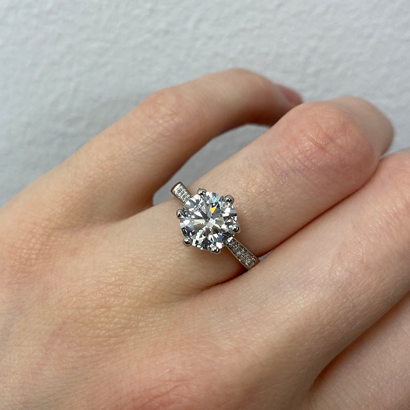 Six Claw Pave Set Collet Round Shape Lab Grown Diamond Engagement Ring view 8