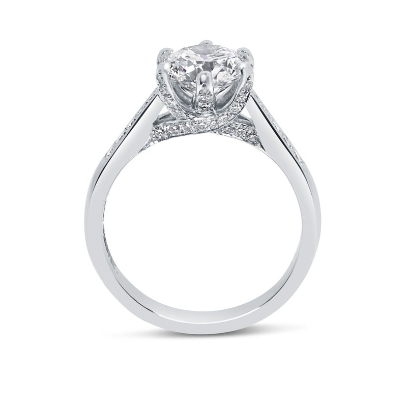 Six Claw Pave Set Collet Round Shape Lab Grown Diamond Engagement Ring view 4