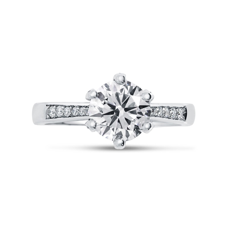 Six Claw Pave Set Collet Round Shape Lab Grown Diamond Engagement Ring view 1