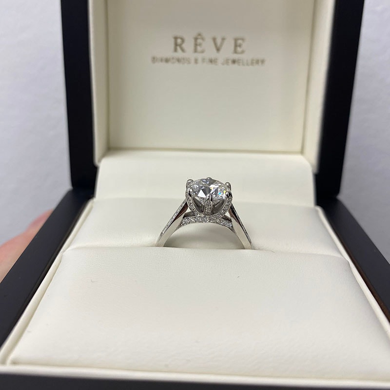 Six Claw Pave Set Collet Round Shape Lab Grown Diamond Engagement Ring view 7