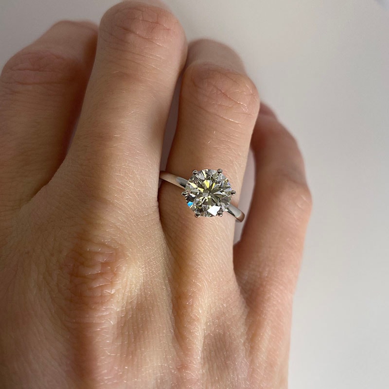 Six Claw Round Shape Solitaire Lab Grown Diamond Engagement Ring view 7