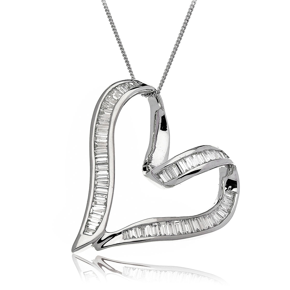 Classic Baguette Diamond Heart Pendant view 1