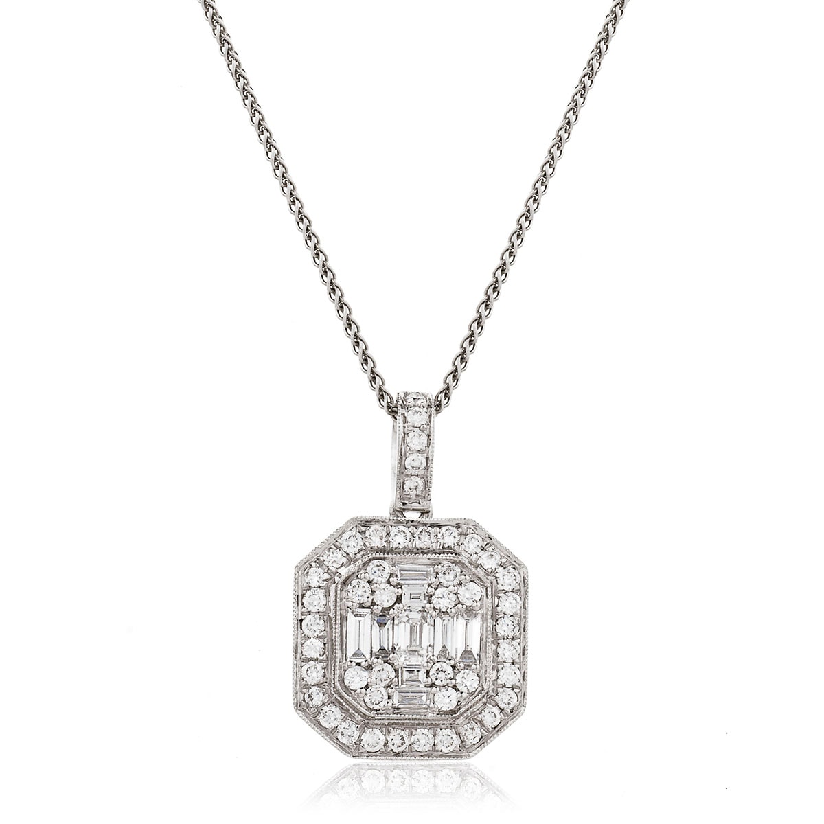 Halo Round Baguette Cut Diamond Pendant view 1