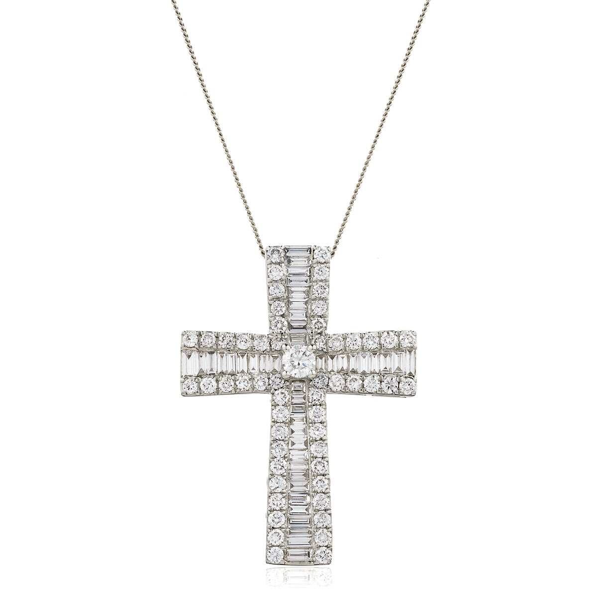 Graduating Round Baguette Cut Diamond Pendant view 1