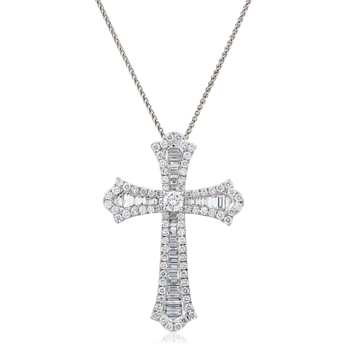 Gothic Round Baguette Cut Diamond Pendant view 1