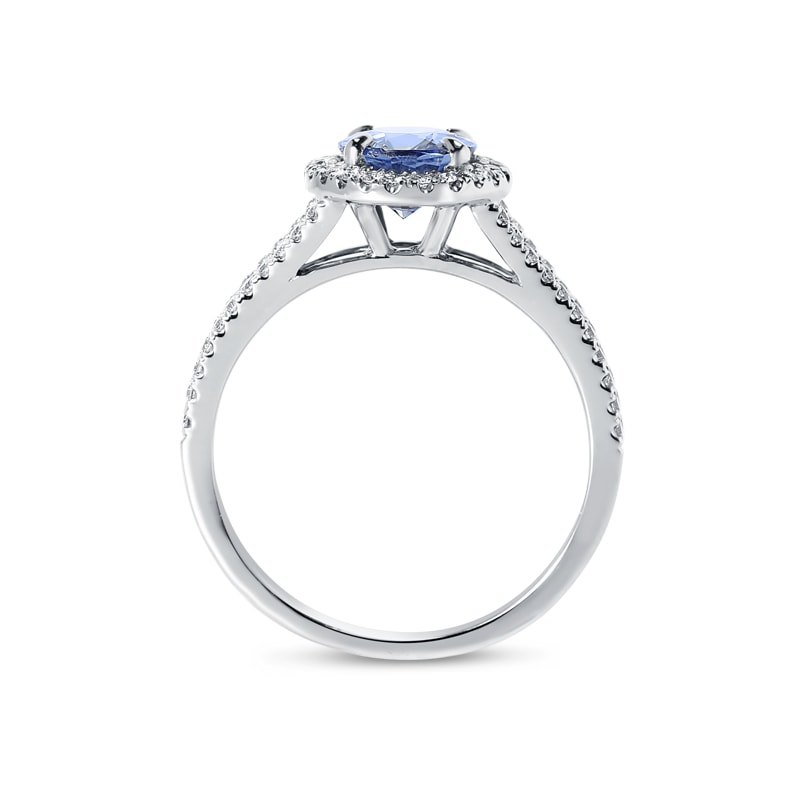 Split Shank Blue Sapphire Oval Shape Diamond Halo Ring view 5