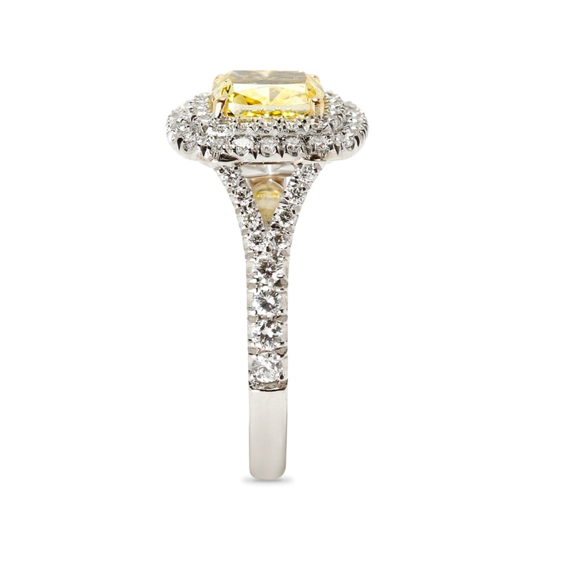 Lab-Grown Yellow Cushion Diamond Double Halo Engagement Ring view 4