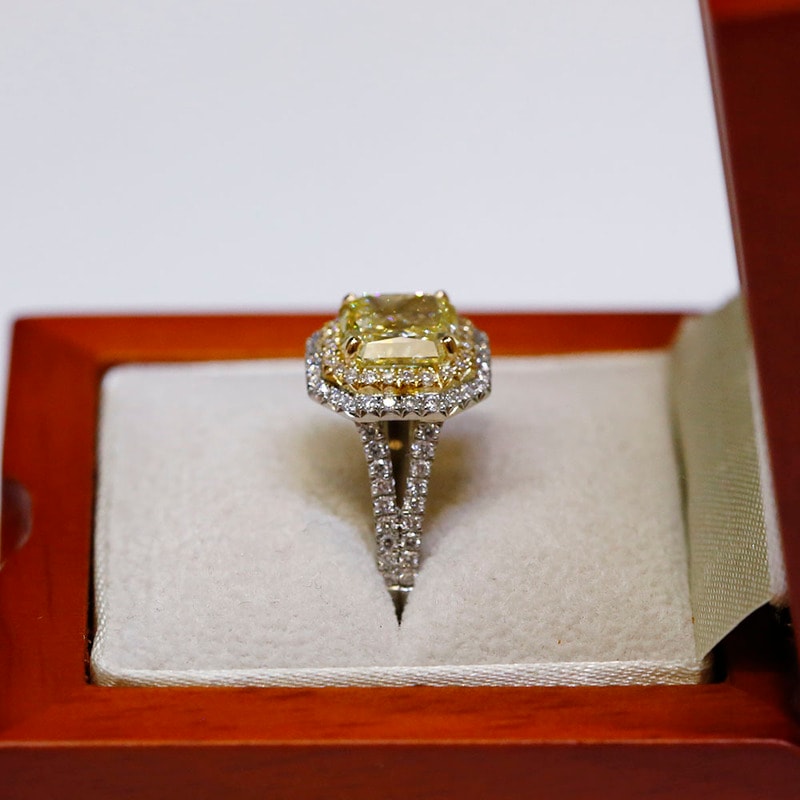 Double Halo Yellow Radiant Shape Diamond Cocktail Ring view 6