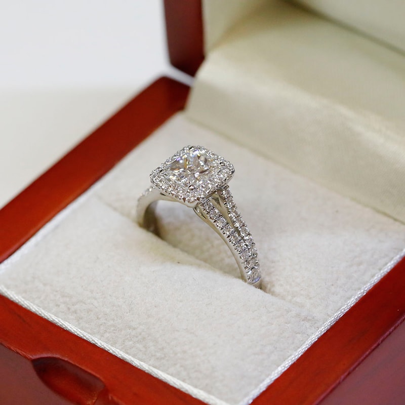 Split Shank Lab Grown Radiant Shape Halo Engagement Ring view 6