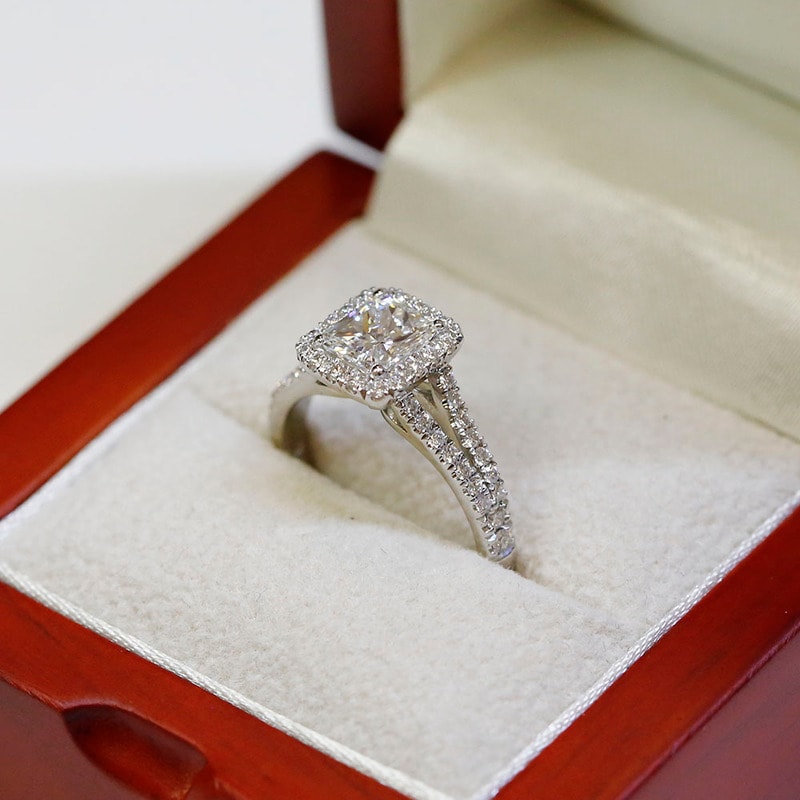 Split Shank Radiant Shape Halo Engagement Ring view 6