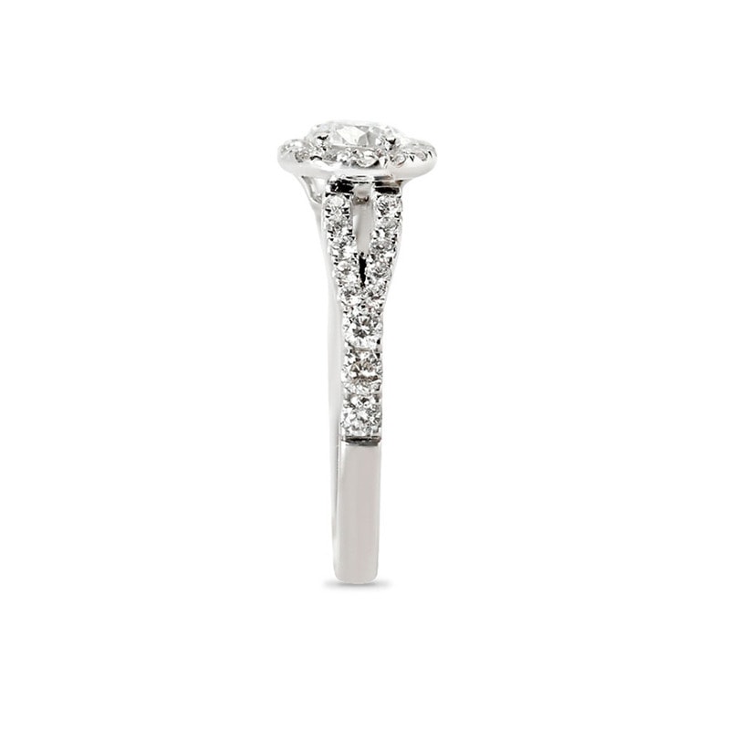 Split Shank Round Shape Diamond Halo Engagement Ring view 4