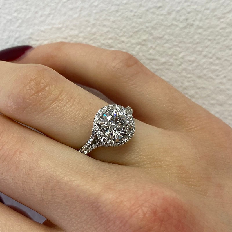 Split Shank Round Shape Halo Engagement Ring view 7