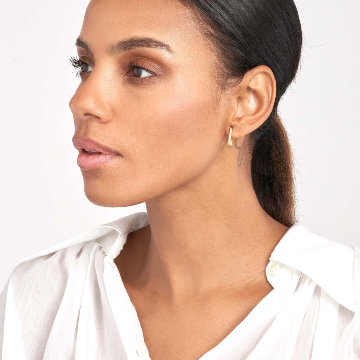 Square Frame Paper Clip Gold Earrings view 2