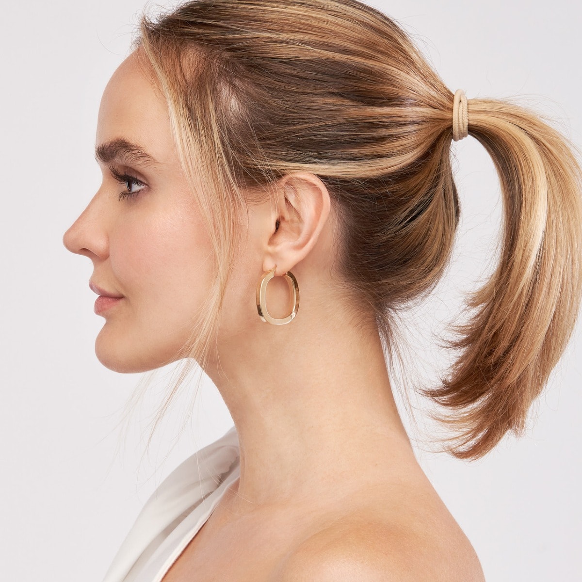 Square Polished Gold Hoop Earrings view 2