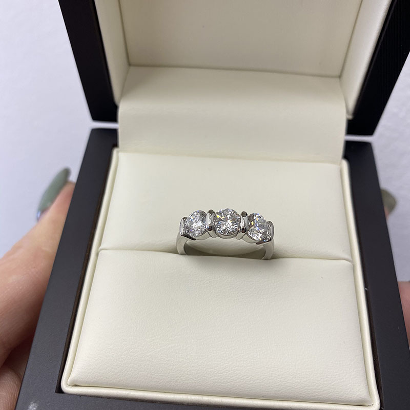 Tension Set Round Lab Grown Trilogy Engagement Ring view 7