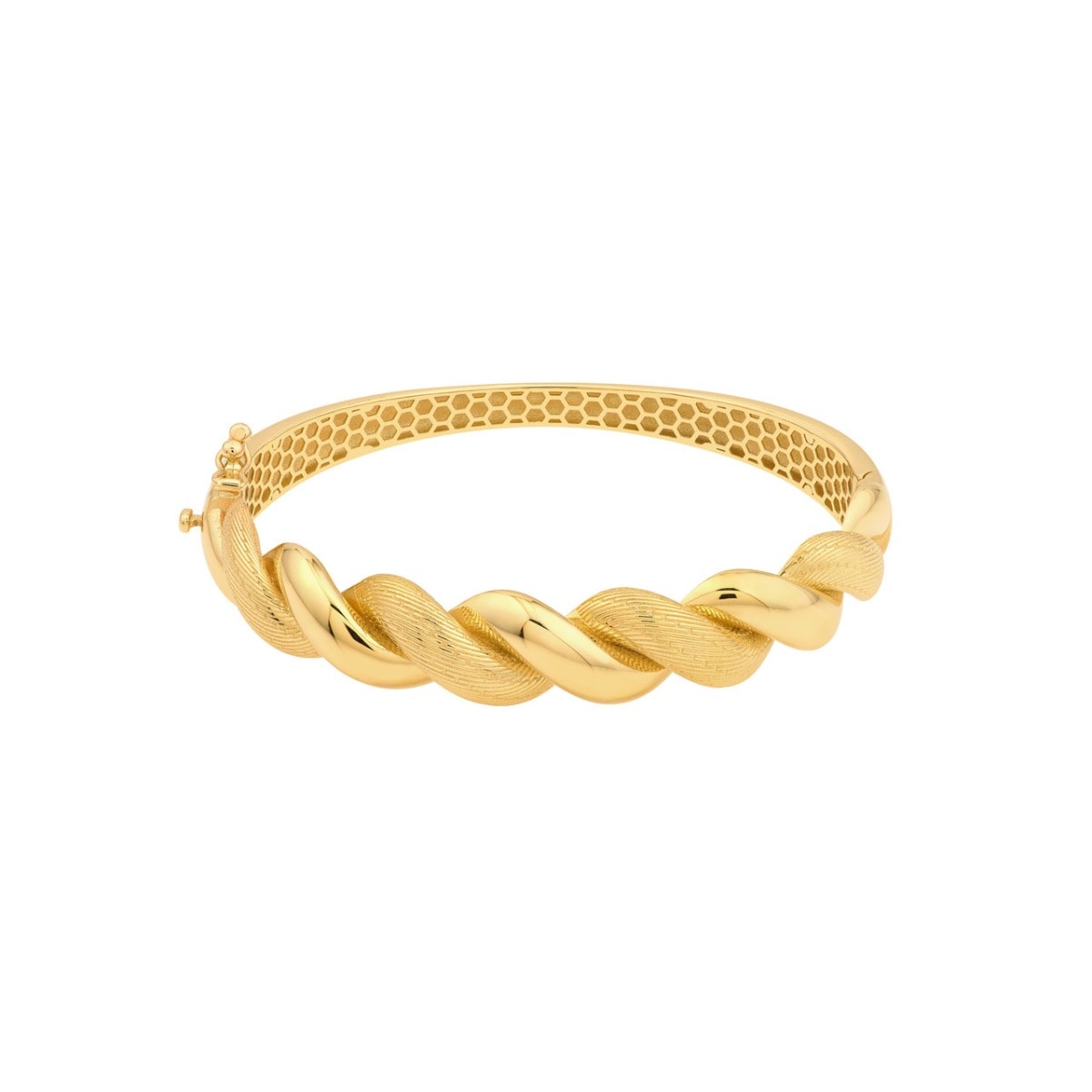 Textured and Polished Twist Gold Bangle view 1