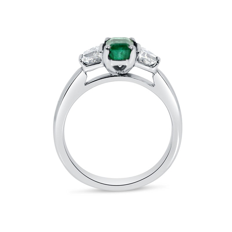 Green Emerald Trapezoid Side Diamonds Engagement Ring view 5