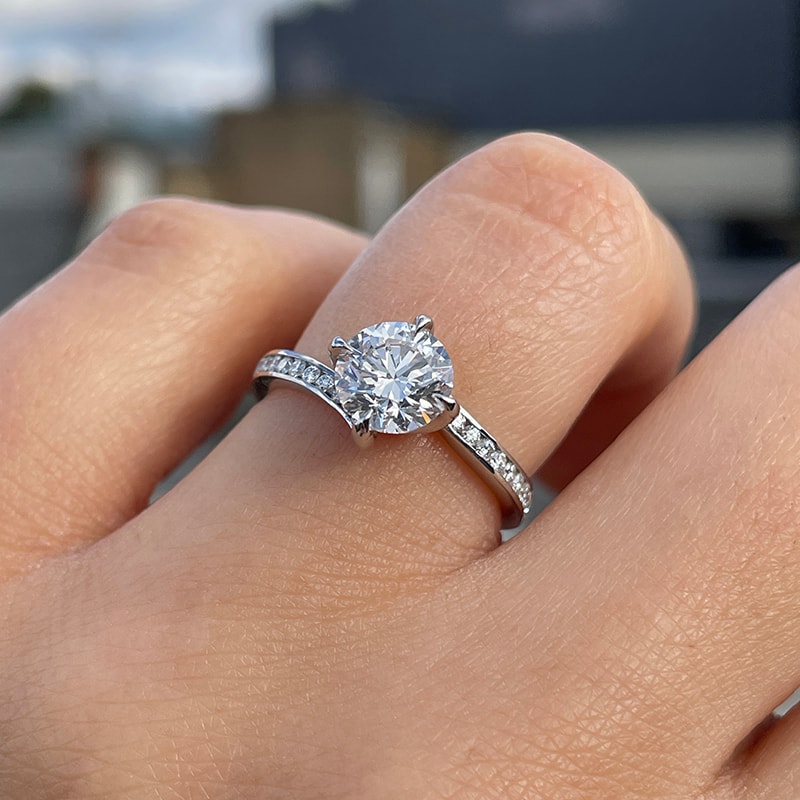 Twist Pave Round Diamond Engagement Ring view 7