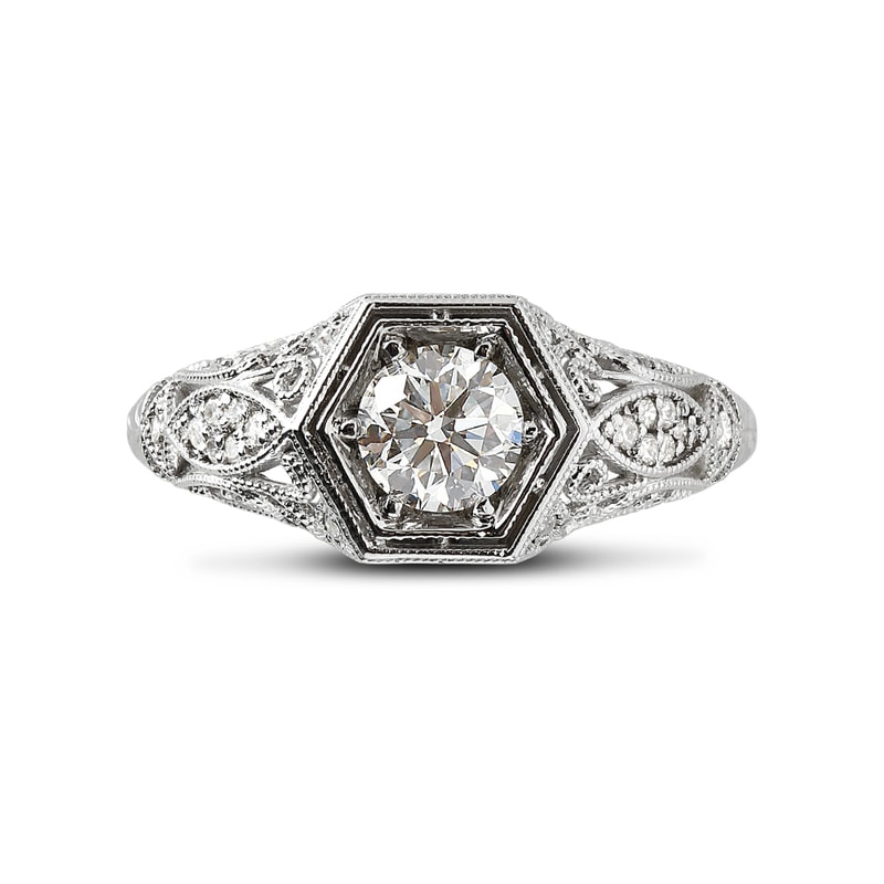 Victorian Style Round Shape Diamond Engagement Ring view 1