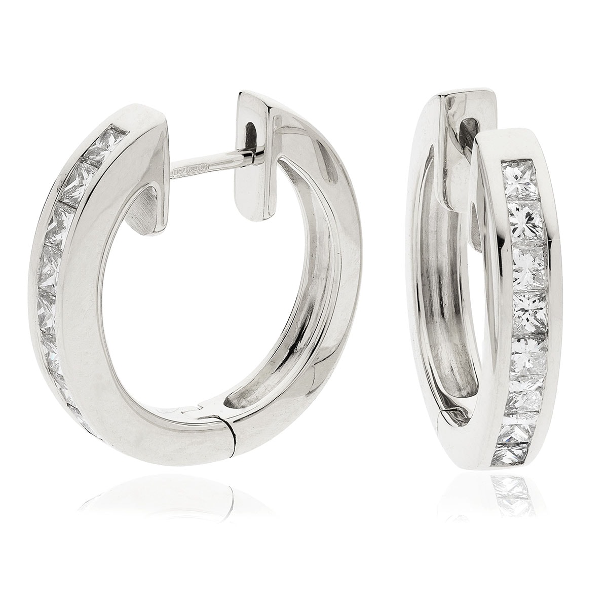Channel Set Princess Cuts Hoops Diamond Earrings view 1