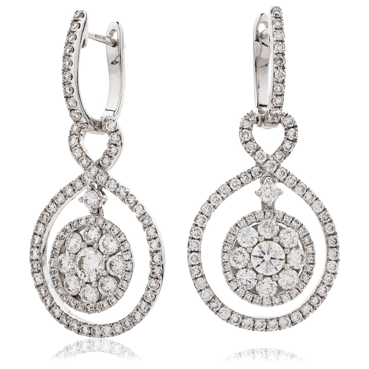 Open Double Halo Drop Hoops Diamond Earrings view 1