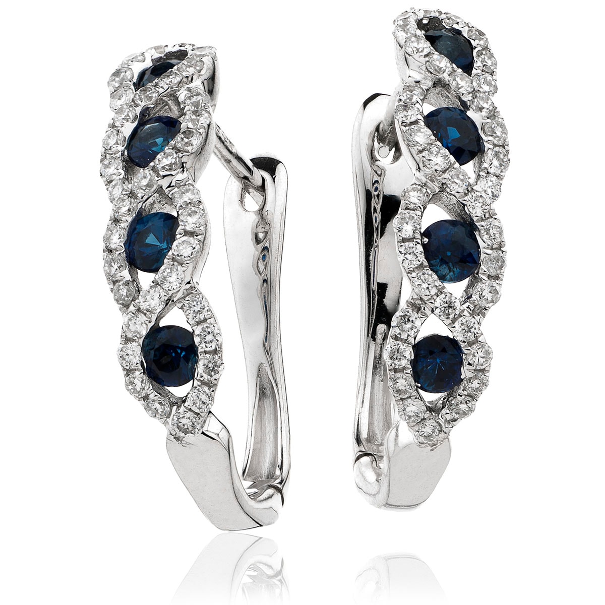Blue Sapphire Wave Set Diamond Hoop Earring view 1