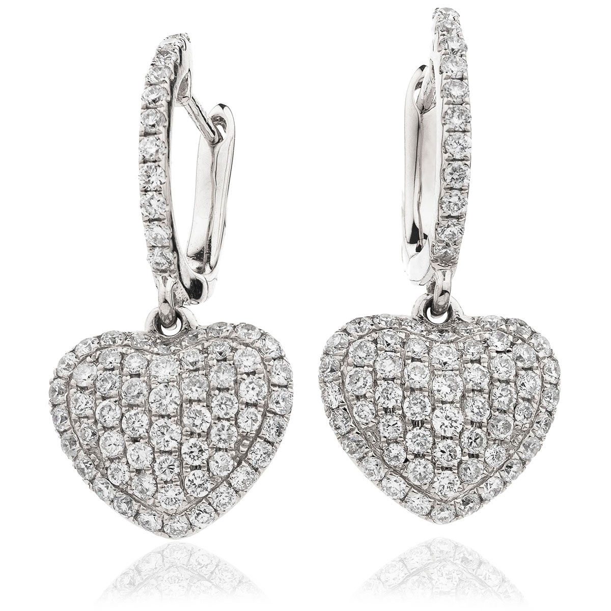 Heart Shape Pave Drop Hoops Diamond Earrings view 1